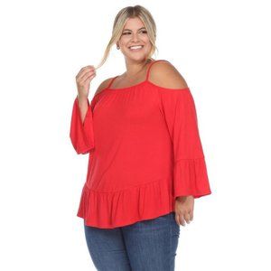 New Cold Shoulder Ruffled Bell Sleeves Red Tunic Top Multi Sizes